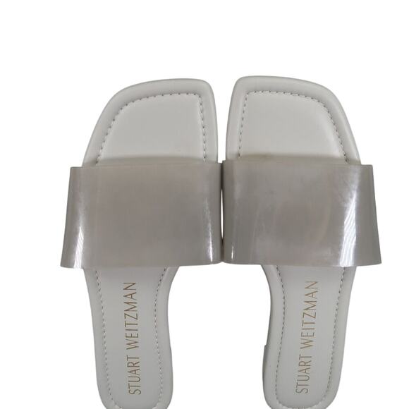 Stuart Weitzman Shoes Womens 8 Sandal Slides Jelly Flat Square Toe Grey Summer - Picture 8 of 13
